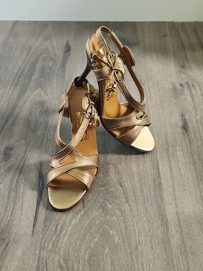 Vintage 90's Ferragamo Slingback Antique Gold Heeled Sandal